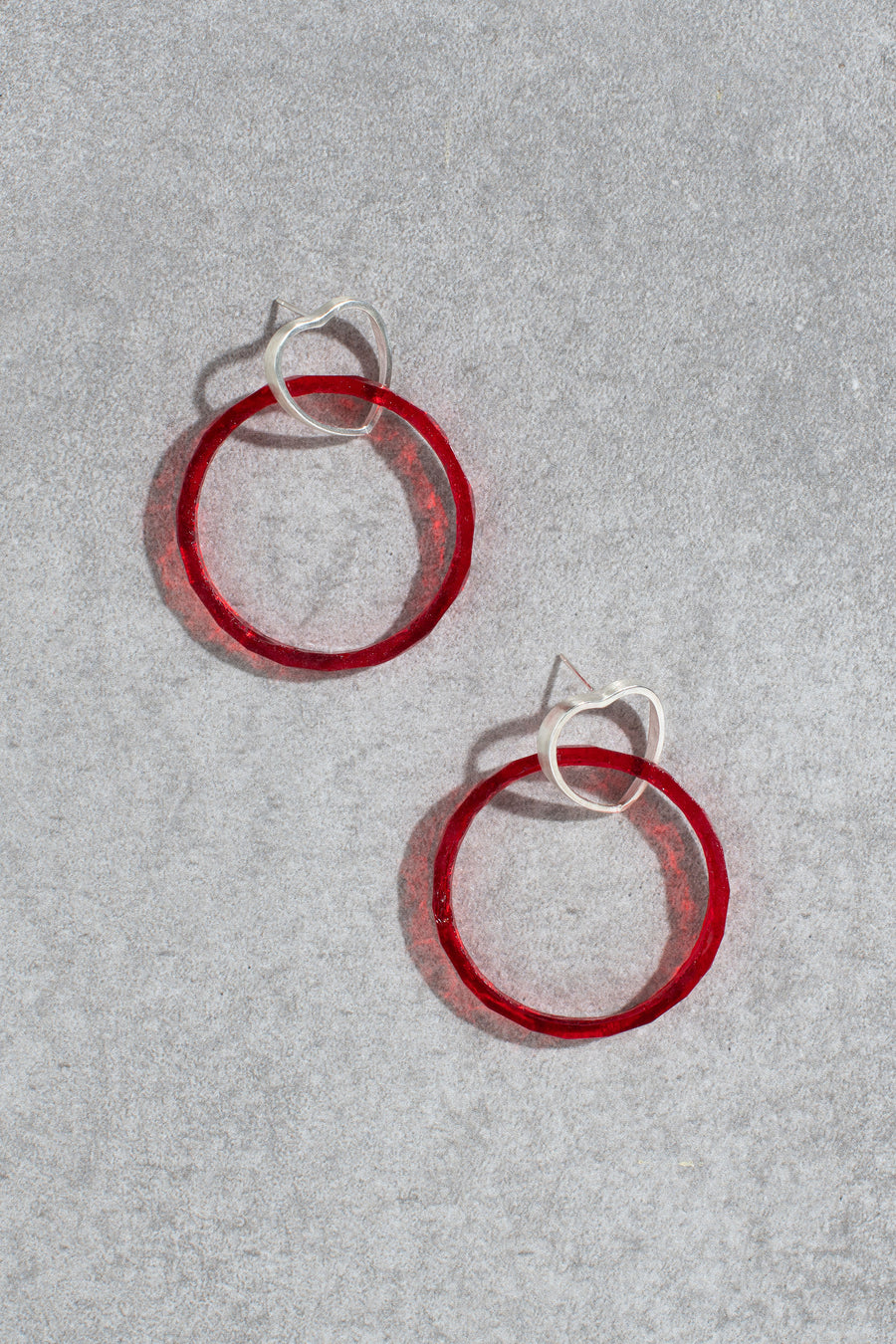 Open heart earrings - red