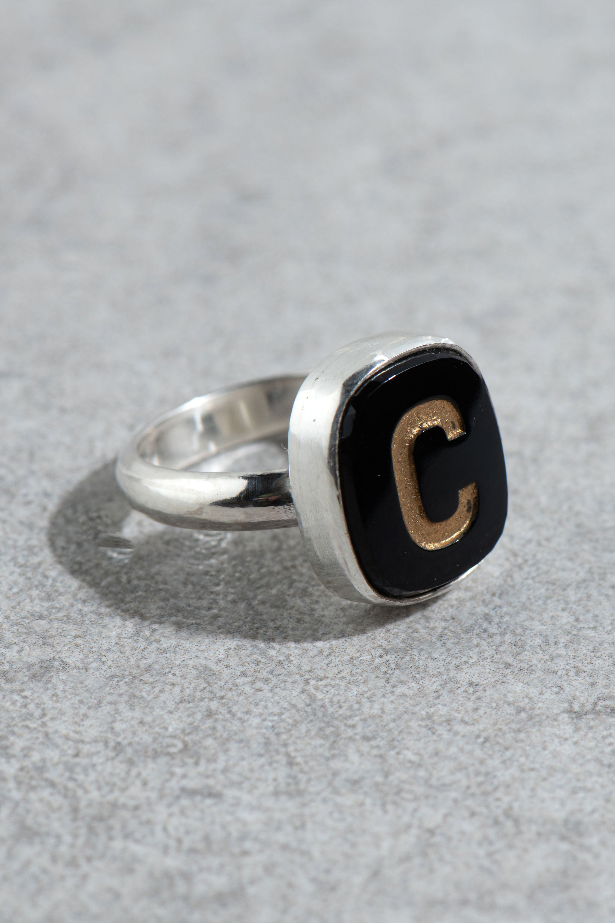 1930s glass letter signet ring