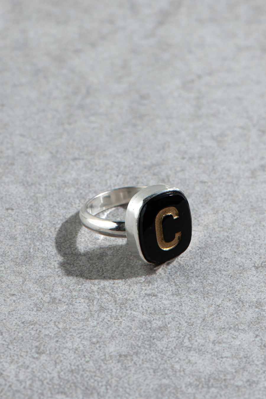 1930s glass letter signet ring