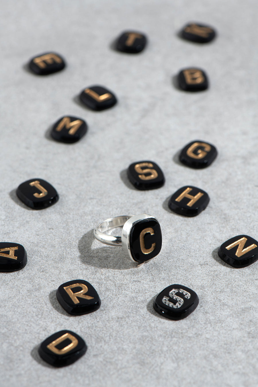 1930s glass letter signet ring