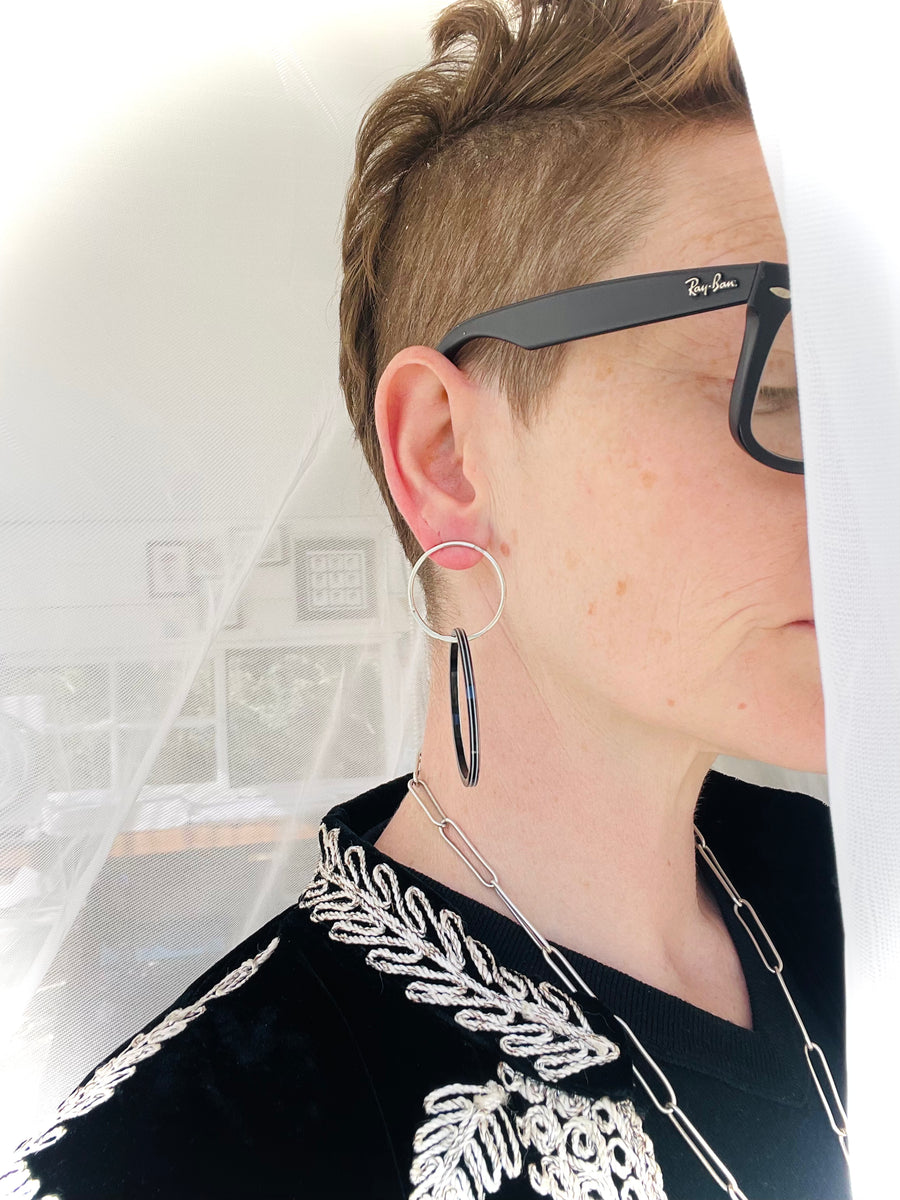 Belinda earrings - black & white candy stripe