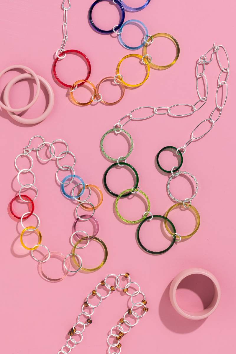 Pink Flatlay JBL Rainbow Glass Necklaces