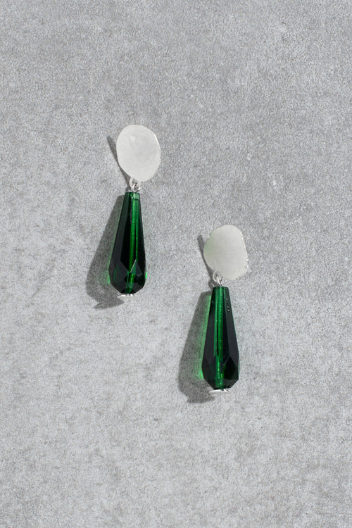 Recycled silver & glass stud earrings - green