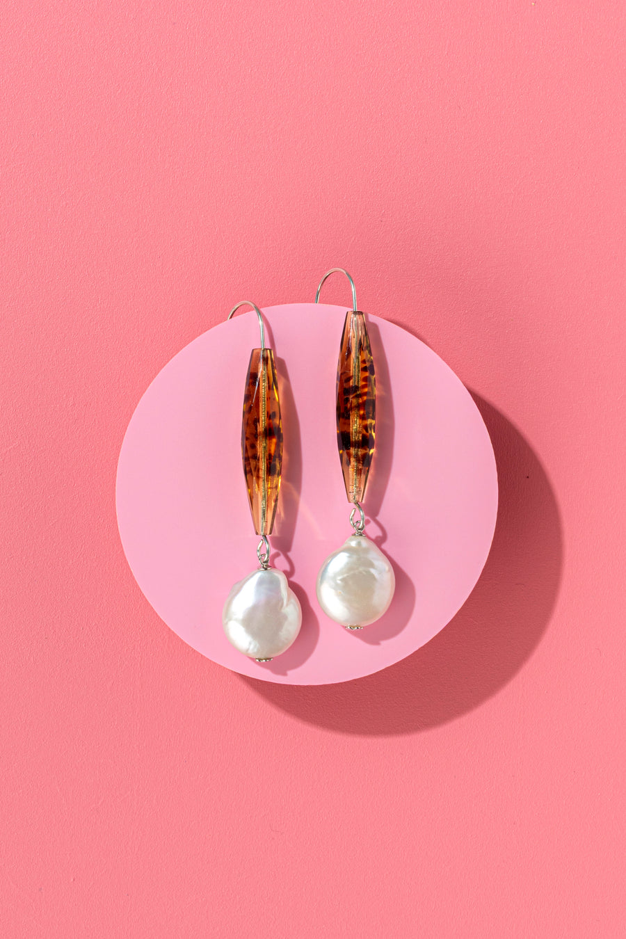 Tortoiseshell & reclaimed pearl earrings - one of a kind pair 1
