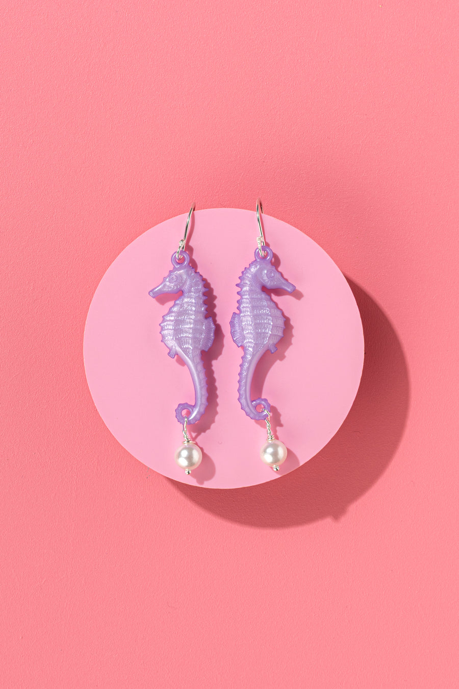Emotional Support Seahorse earrings - purple with pearls