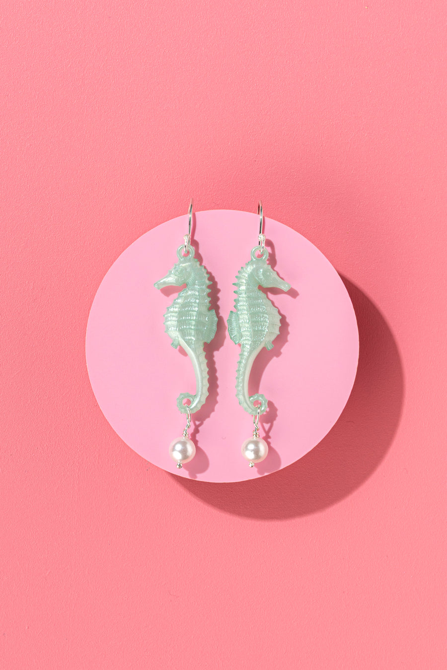 Emotional Support Seahorse earrings - seafoam with pearls