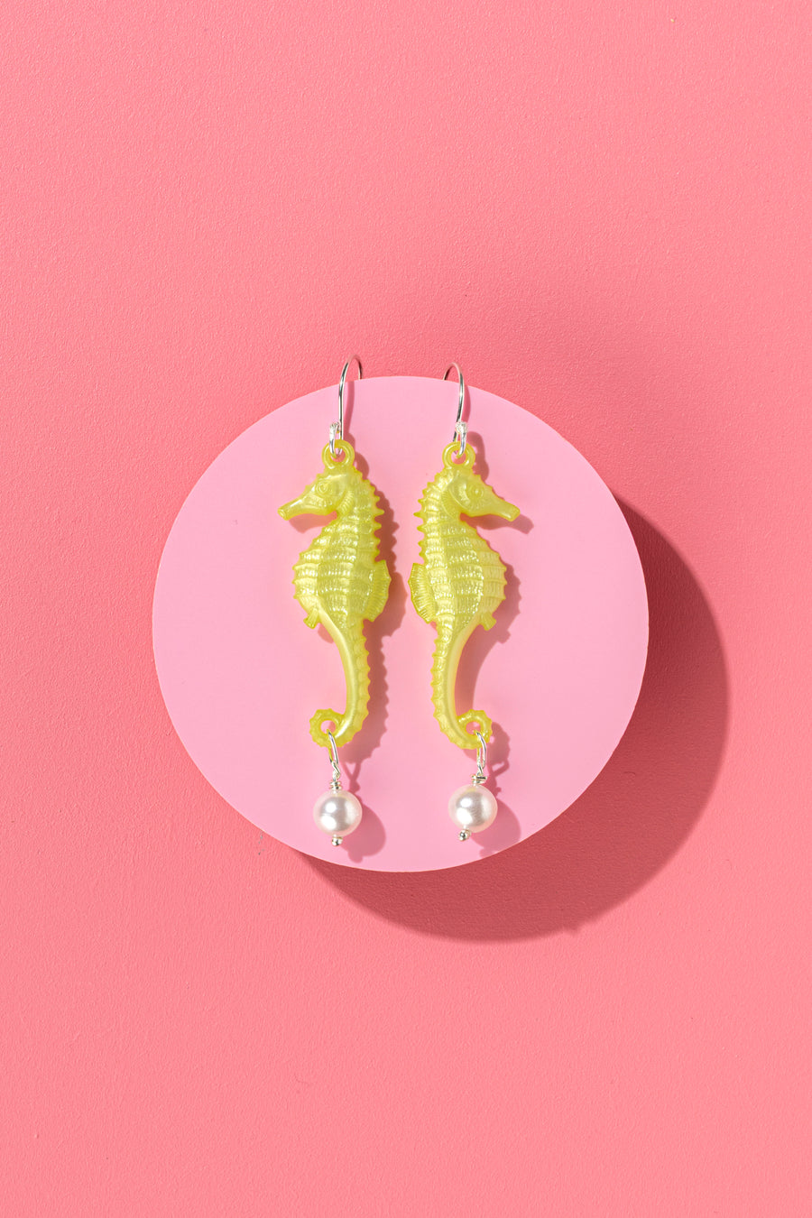 Emotional Support Seahorse earrings - yellow with pearls