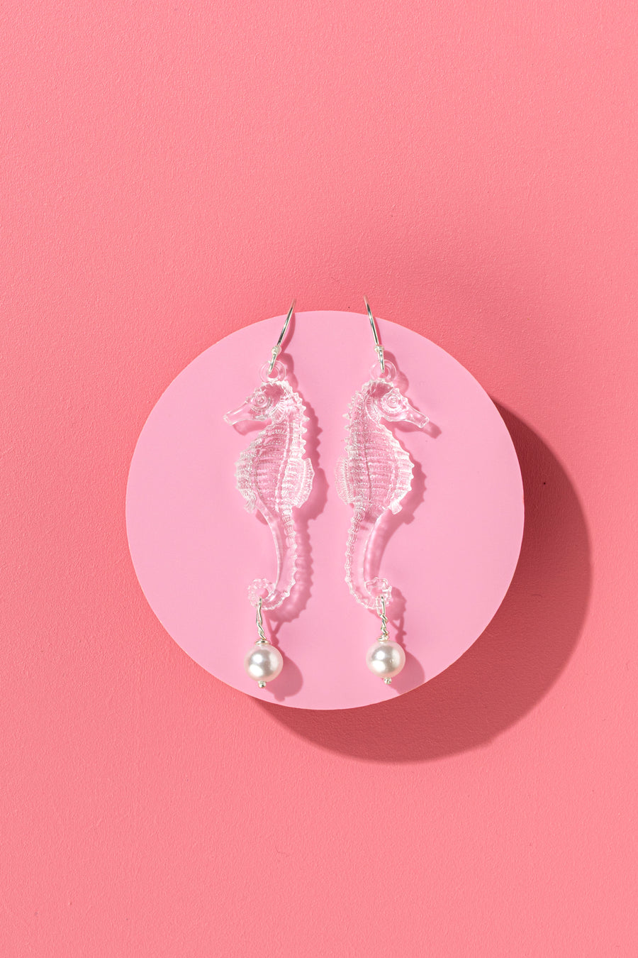 Emotional Support Seahorse earrings - clear with pearls