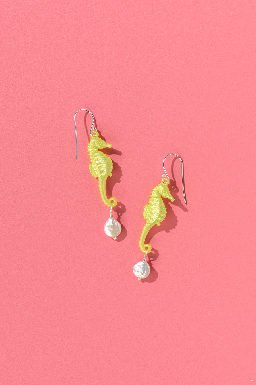 Emotional Support Seahorse earrings - yellow with coin pearls