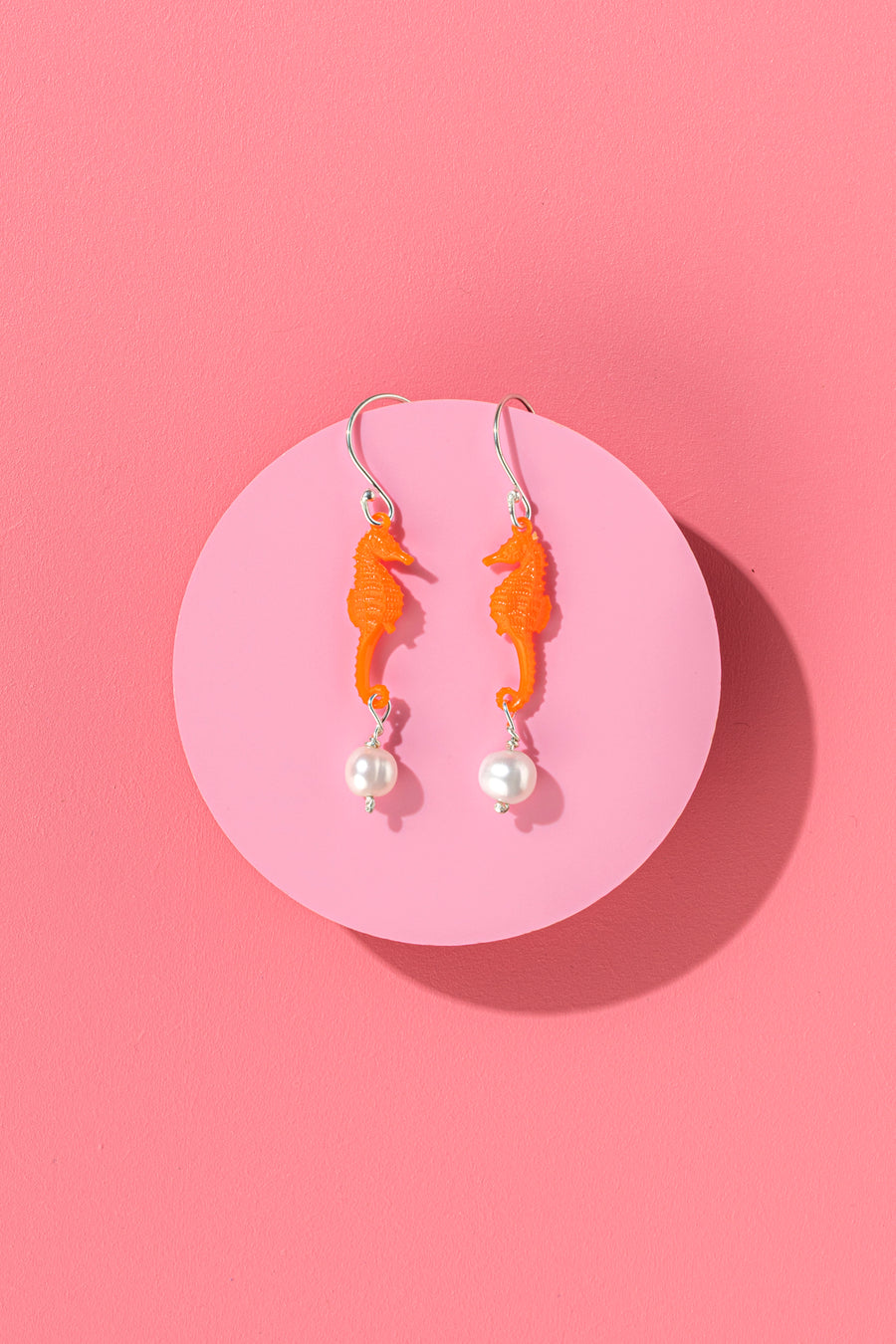 Little Emotional Support Seahorse earrings - orange with pearls