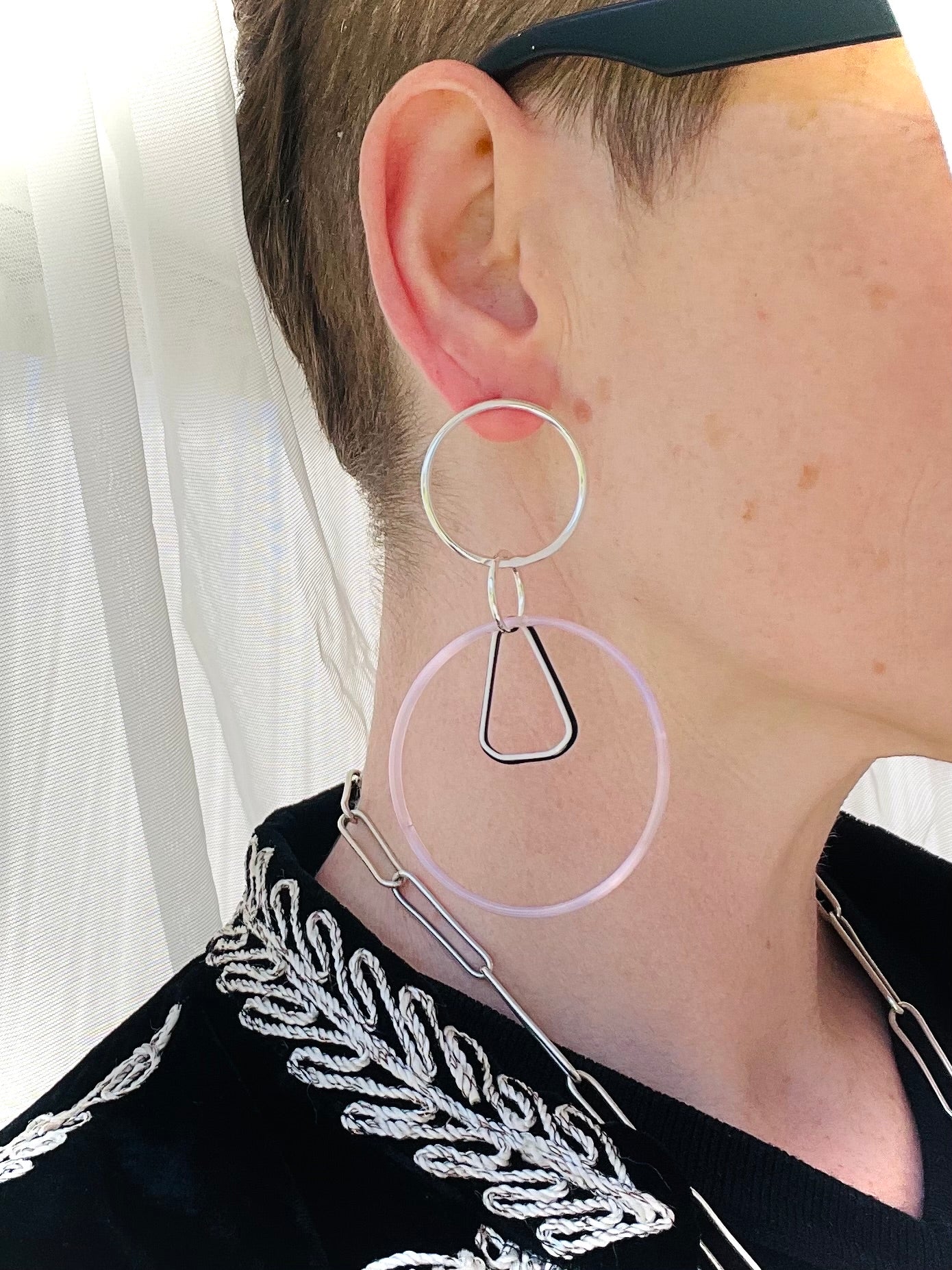 Belinda earrings - pink with black + white