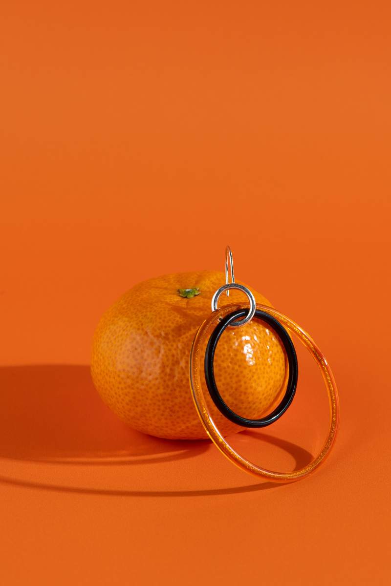 Orange with single earring glass rings